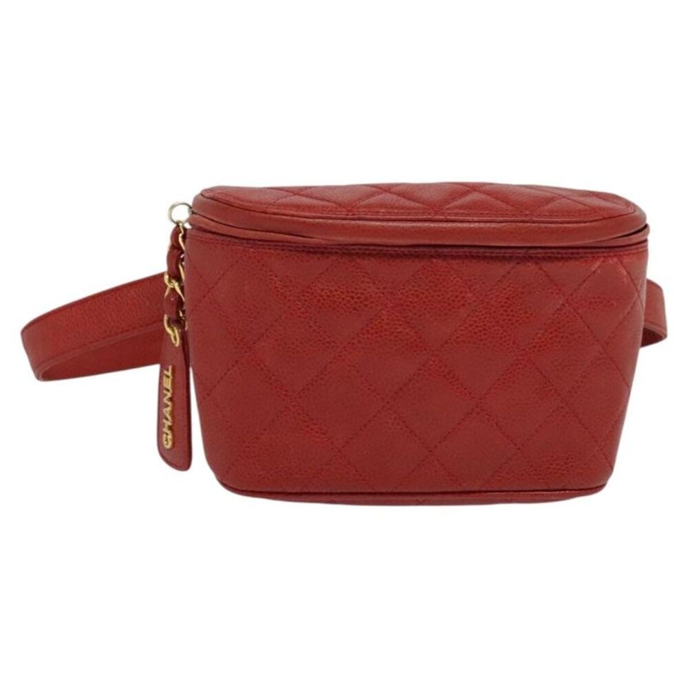 Chanel Vintage Zip Belt Quilted Caviar Red Leather Shoulder Bag Bag